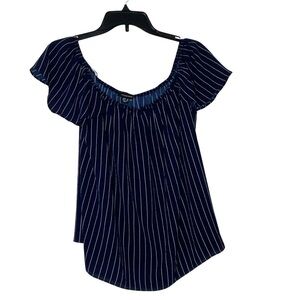 Atmosphere blue striped off the shoulder blouse. Size 12